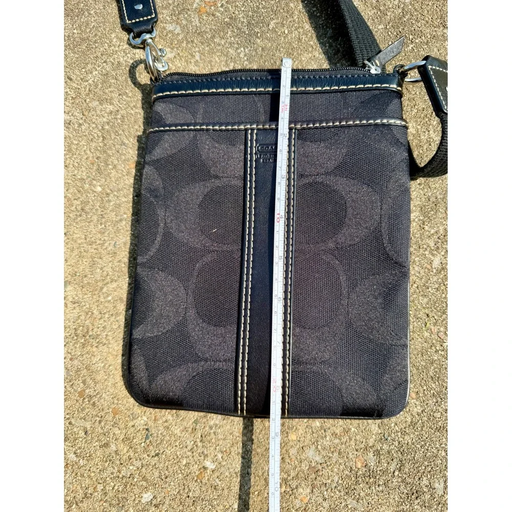 Coach Signature Jacquard Crossbody Bag Black Leather Trim 4680 Mini Messenger